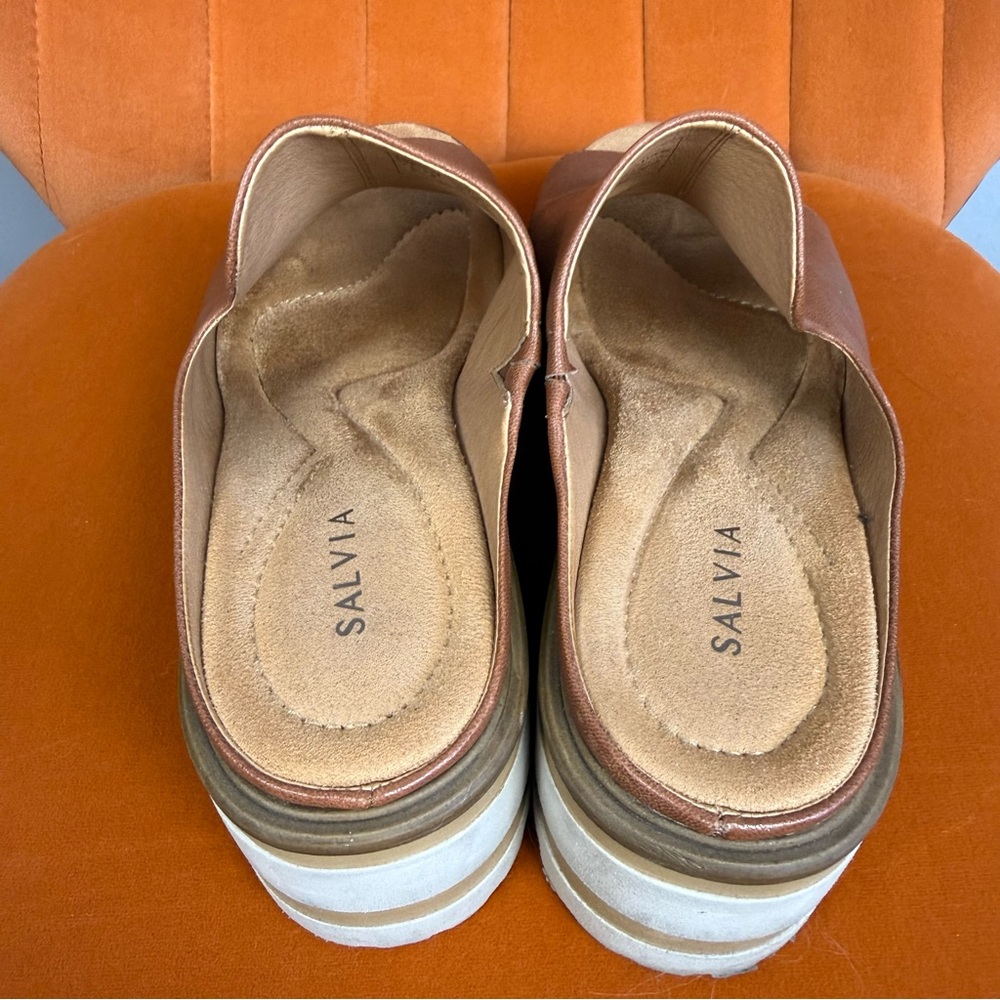Salvia Brown Leather Slide Mules with Contrasting White Lug Sole - Picture 6 of 6